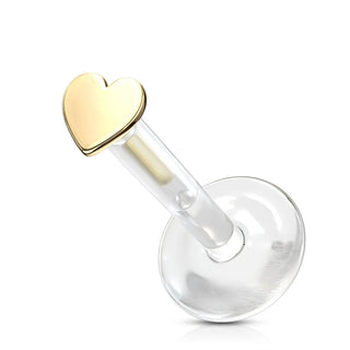 Solid Gold 14 Carat Labret Heart Flat Push-In