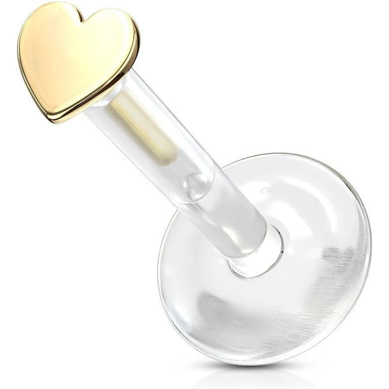 Solid Gold 14 Carat Labret Heart Flat Push-In