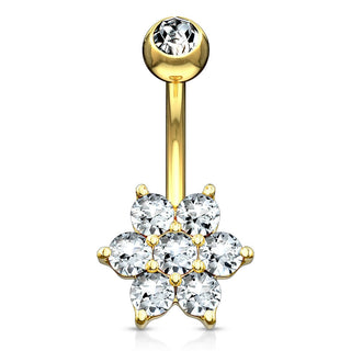 Oro 14 kt Piercing Ombelico Fiore di zirconi 