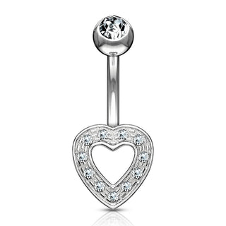 Solid Gold 14 Carat Belly Button Piercing Heart Zirconia