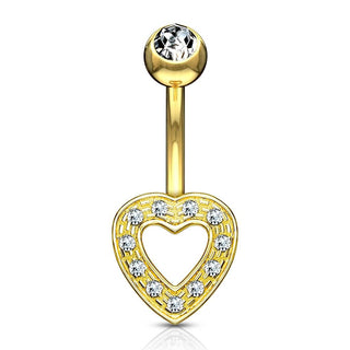 Solid Gold 14 Carat Belly Button Piercing Heart Zirconia