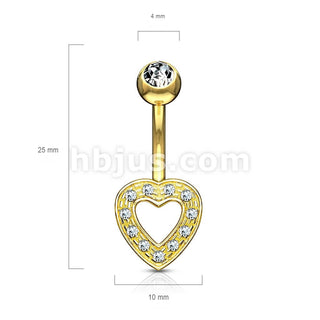 Solid Gold 14 Carat Belly Button Piercing Heart Zirconia