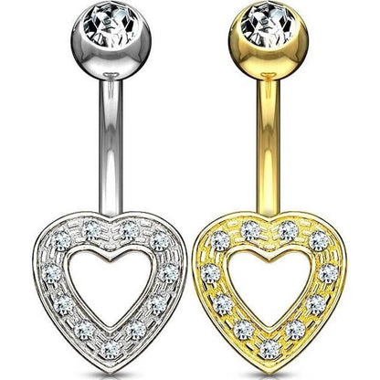 Solid Gold 14 Carat Belly Button Piercing Heart Zirconia
