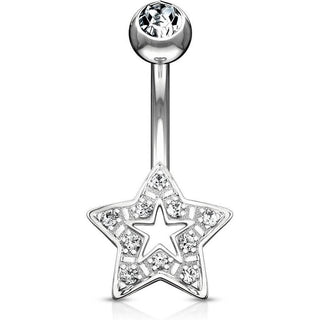 Solid Gold 14 Carat Belly Button Piercing Star Zirconia