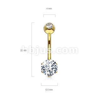 Solid Gold 14 Carat Belly Button Piercing Round Zirconia