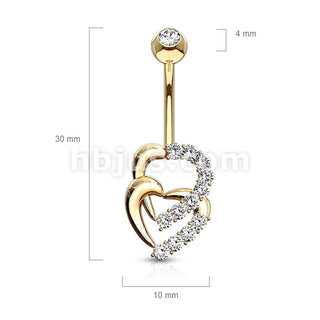 Or 14kt Piercing Nombril Cœur Zircone