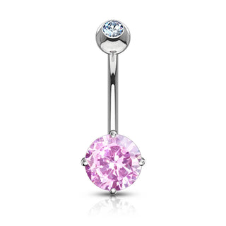 Solid Gold 14 Carat Belly Button Piercing Round Zirconia