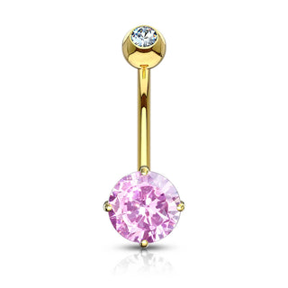 Solid Gold 14 Carat Belly Button Piercing Round Zirconia