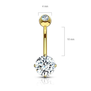 Solid Gold 14 Carat Belly Button Piercing Round Zirconia