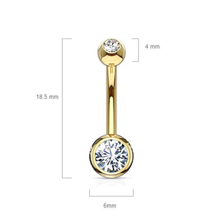 Solid Gold 14 Carat Belly Button Piercing Round Zirconia