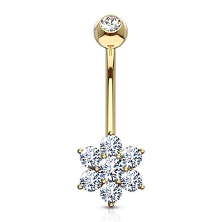 Or 14kt Piercing Nombril Fleur Zircone