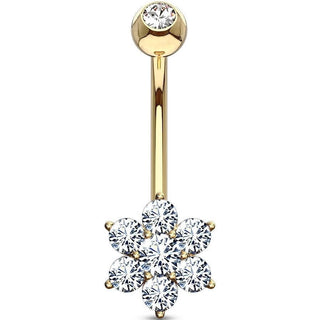 Solid Gold 14 Carat Belly Button Piercing Flower Zirconia