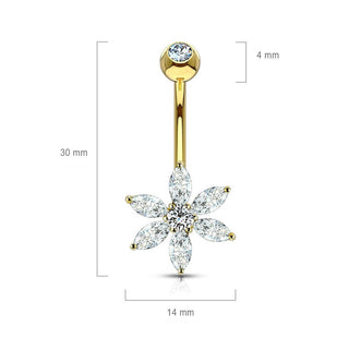 Or 14kt Piercing Nombril Fleur Zircone