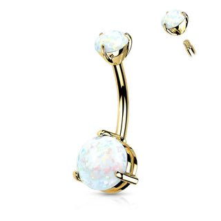 Solid Gold 14 Carat Belly Button Piercing Zirconia Opal Round