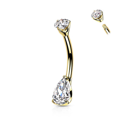 Or 14kt Piercing Nombril Goutte Zircone