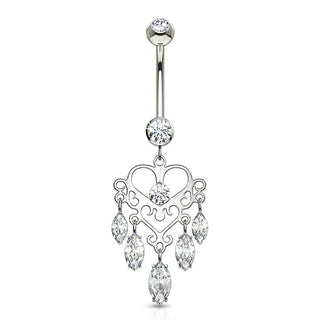 Or 14kt Piercing Nombril Pendentif Couronne Chandelier Zircone