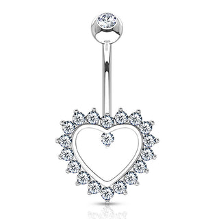 Oro 14 kt Piercing Ombelico Cuore in zirconi 