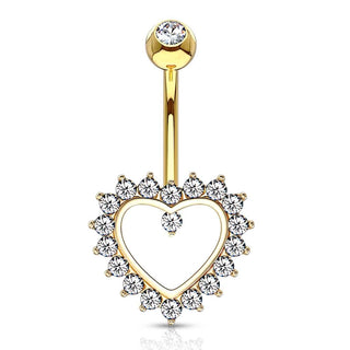 Oro 14 kt Piercing Ombelico Cuore in zirconi 