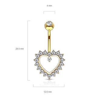 Oro 14 kt Piercing Ombelico Cuore in zirconi 