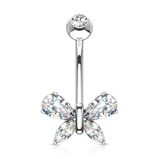 Or 14kt Piercing Nombril Papillon Zircone