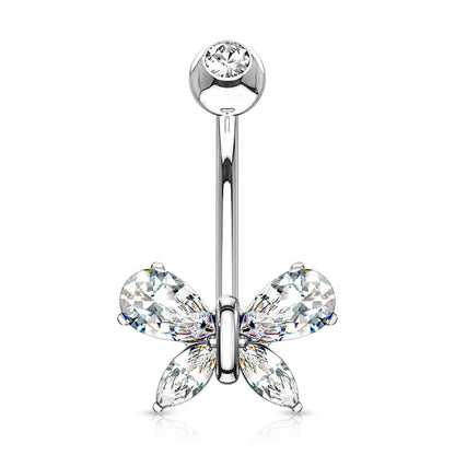 Solid Gold 14 Carat Belly Button Piercing Butterfly Zirconia