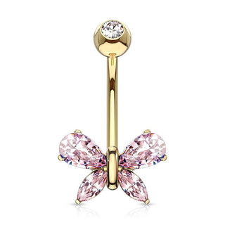 Or 14kt Piercing Nombril Papillon Zircone