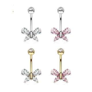 Or 14kt Piercing Nombril Papillon Zircone