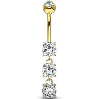 Solid Gold 14 Carat Belly Button Piercing 3 Zirconia dangle