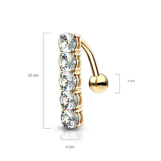 Oro 14kt Piercing ombligo Barra Circonita