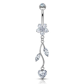 Or 14kt Piercing Nombril Pendentif Fleur Zircone