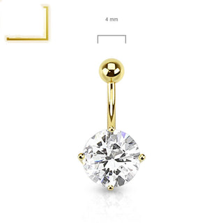 Solid Gold 14 Carat Belly Button Piercing Zirconia Round