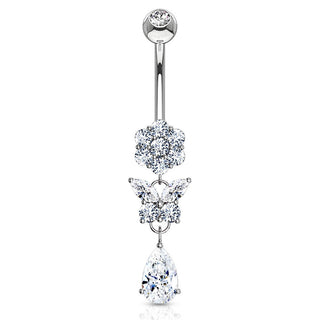 Or 14kt Piercing Nombril Pendentif Papillon Zircone