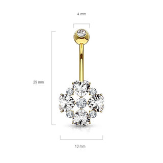 Solid Gold 14 Carat Belly Button Piercing Flower Zirconia