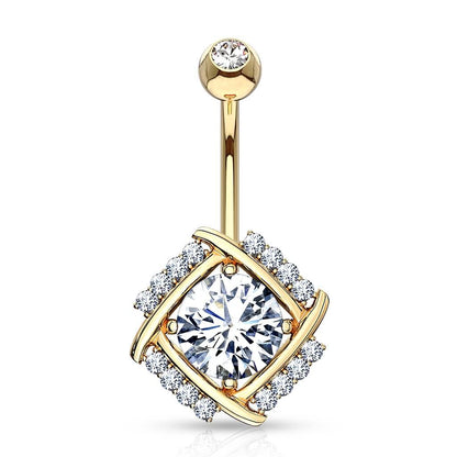 Solid Gold 14 Carat Belly Button Piercing Windmill Zirconia