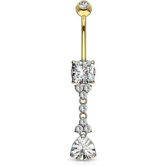 Solid Gold 14 Carat Belly Button Piercing Triangle Zirconia dangle