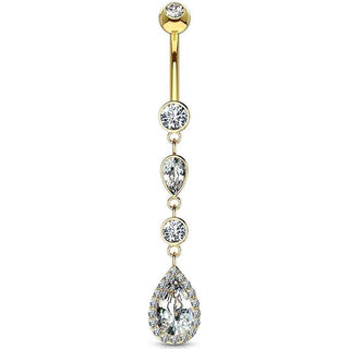 Or 14kt Piercing Nombril Pendentif Goutte Zircone