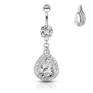 Or 14kt Piercing Nombril Pendentif Goutte Zircone