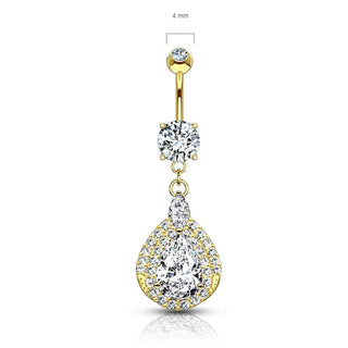 Or 14kt Piercing Nombril Pendentif Goutte Zircone