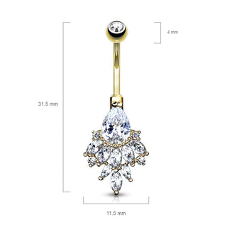 Solid Gold 14 Carat Belly Button Piercing Pear Zirconia