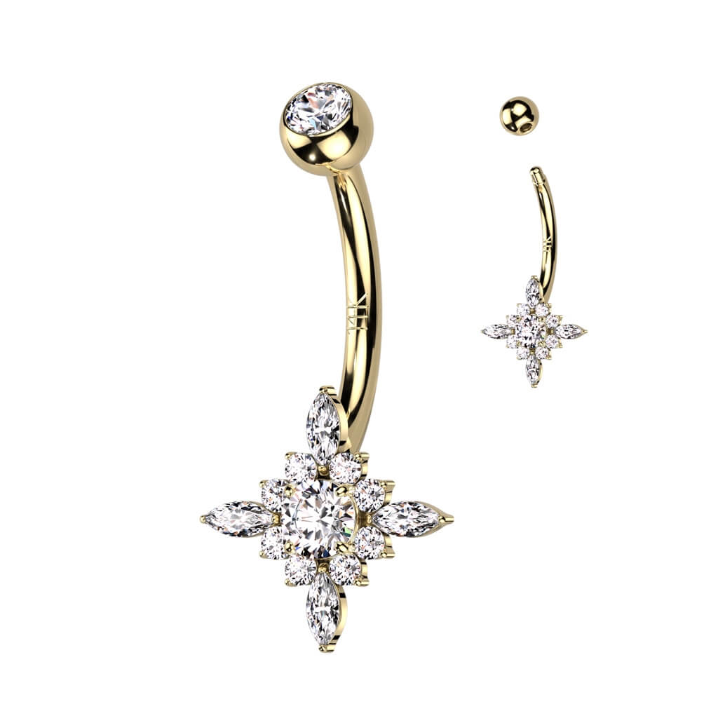 Solid Gold 14 Carat Belly Button Piercing Star Opal Zirconia