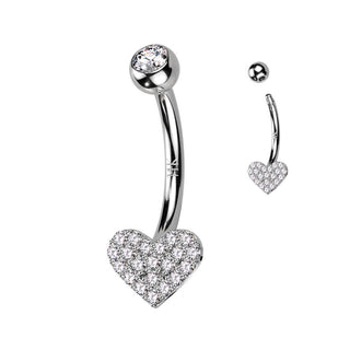 Solid Gold 14 Carat Belly Button Piercing Heart Zirconia