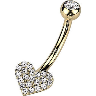 Solid Gold 14 Carat Belly Button Piercing Heart Zirconia