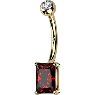 Solid Gold 14 Carat Belly Button Piercing Zirconia Square