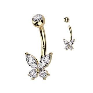 Or 14kt Piercing Nombril Papillon Opale Zircone