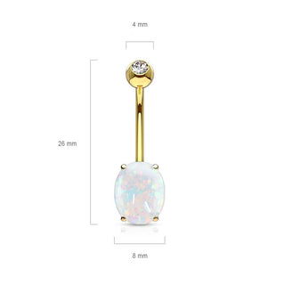 Solid Gold 14 Carat Belly Button Piercing Opal Oval