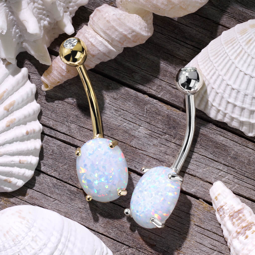 Solid Gold 14 Carat Belly Button Piercing Opal Oval – Gold Piercing