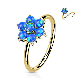 Oro 14 kt Anello Piercing Fiore di Opali  Pieghevole