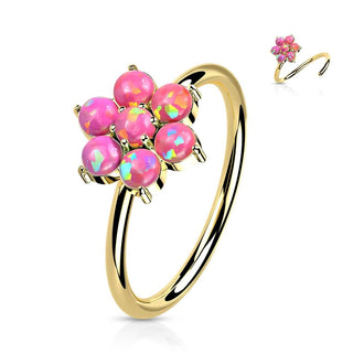 Solid Gold 14 Carat Ring Flower Opal Bendable