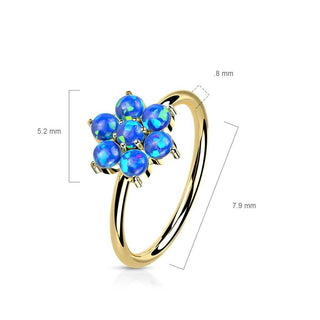 Oro 14 kt Anello Piercing Fiore di Opali  Pieghevole