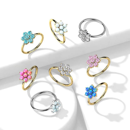 14 Karat Gold Ring Piercingring Blume Opal Gelbgold Weißgold Biegbar